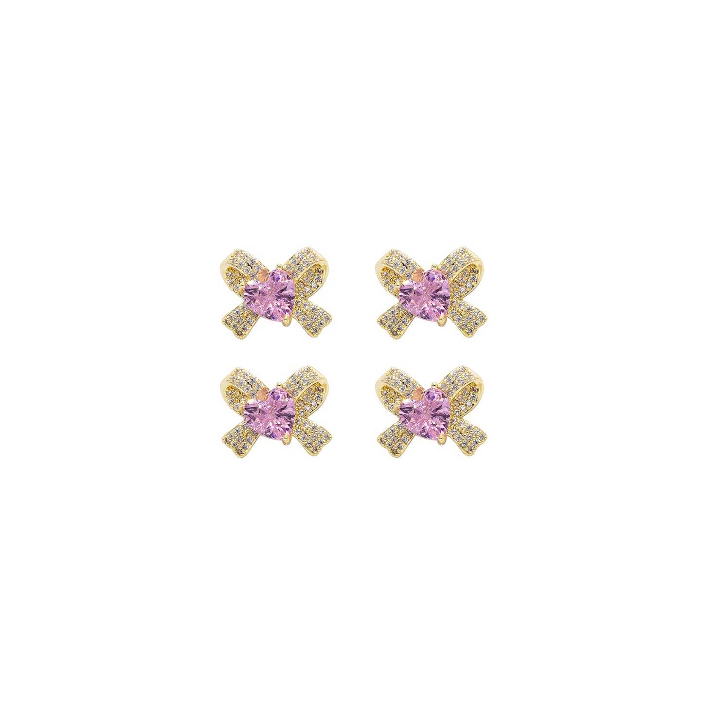 Small Pink Heart Gold Bow Gem