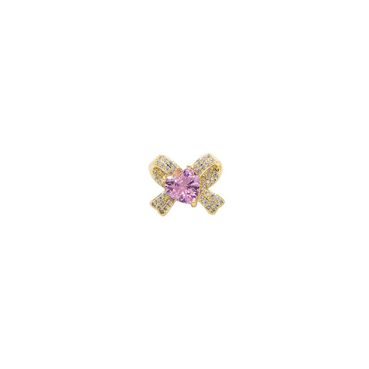 Small Pink Heart Gold Bow Gem