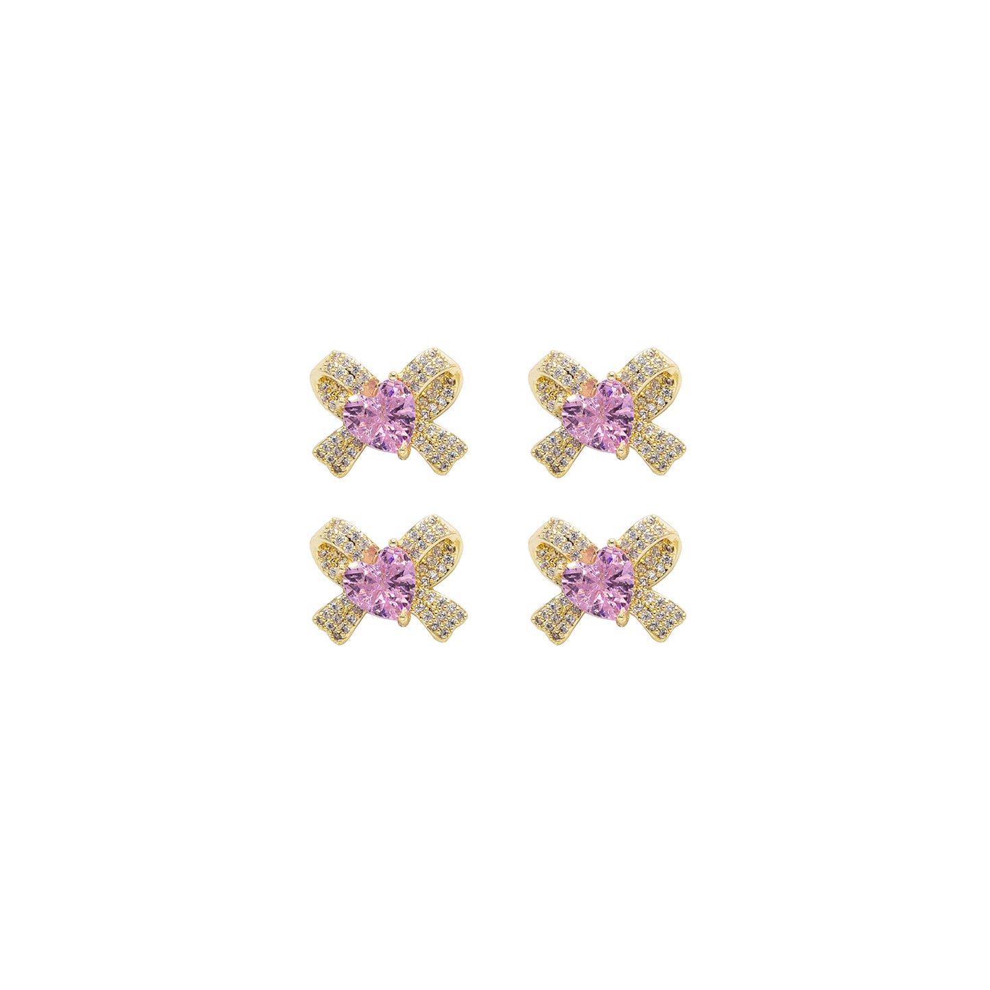 Small Pink Heart Gold Bow Gem